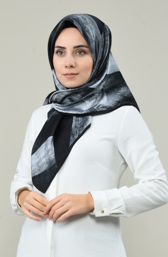 Karaca Desenli Rayon Eşarp 90617-14 Siyah Gri