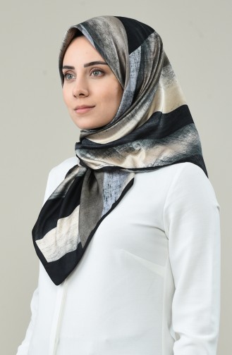 Karaca Desenli Rayon Eşarp 90617-16 Siyah Krem