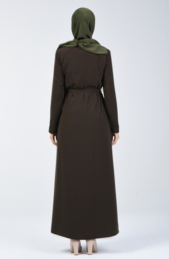  Abaya Ceinturée à Franges 5041-01 Khaki 5041-01