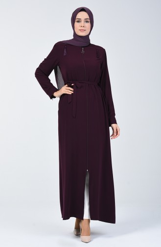  Abaya Ceinturée à Franges 5041-03 Pourpre 5041-03