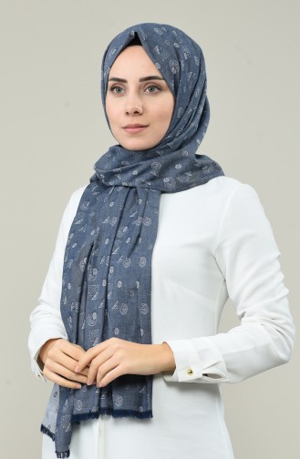 شال قطني طبيعي منقوش أزرق جينزي 99259-01