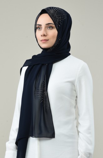 Taş Baskılı Şifon Şal 3153-02 Lacivert