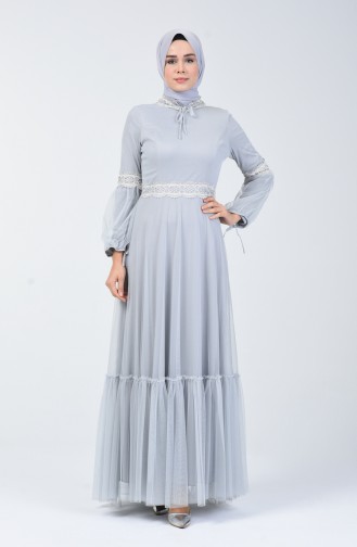 Gray Hijab Evening Dress 5002-01