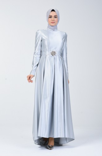 Satin Evening Dress 5093-02 Gray 5093-02