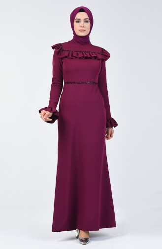 Stone Printed Evening Dress 5256b-01 Plum 5256B-01