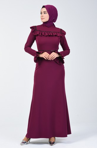 Stone Printed Evening Dress 5256b-01 Plum 5256B-01