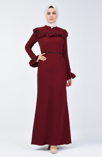 فستان سهرة مزين بالستراس أحمر كلاريت 5256B-06