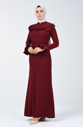 Robe de Soirée İmprimée de Pierre 5256B-06 Bordeaux 5256B-06