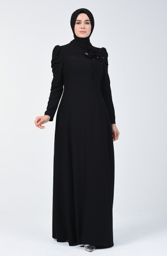 Black Hijab Evening Dress 7002-02