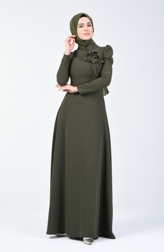 Khaki Hijab Evening Dress 7002-03
