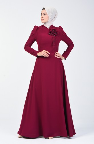 Plum Hijab Evening Dress 7002-04