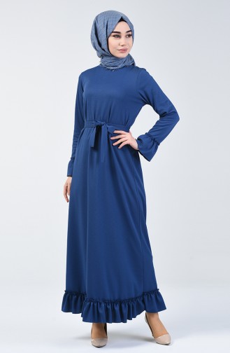 Ruched Belted Dress 0031-01 Indigo 0031-01