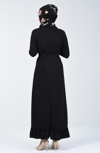 Büzgülü Kuşaklı Elbise 0031-03 Siyah 0031-03