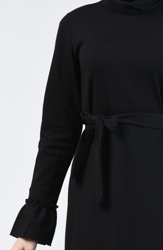 Büzgülü Kuşaklı Elbise 0031-03 Siyah