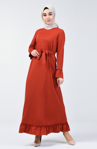 Ruched Belted Dress 0031-05 Brick Red 0031-05