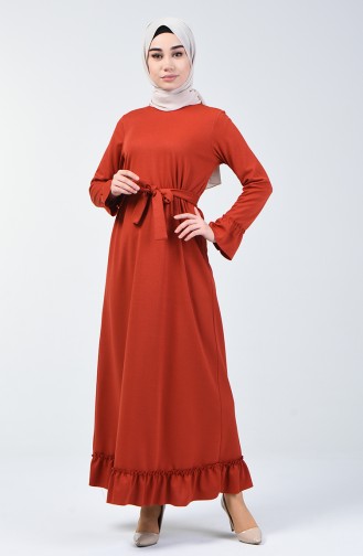 Ruched Belted Dress 0031-05 Brick Red 0031-05