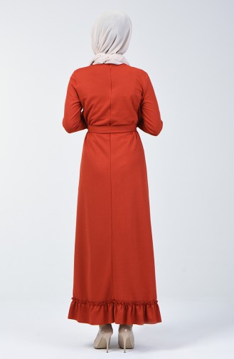 Ruched Belted Dress 0031-05 Brick Red 0031-05