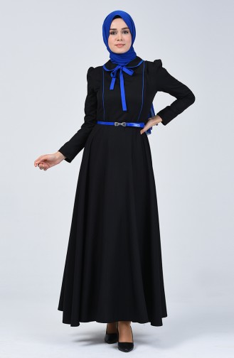 Bebe Collar Tie Dress 7260-01 Black Saxe Blue 7260-01