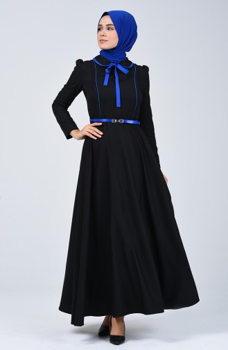 Bebe Collar Tie Dress 7260-01 Black Saxe Blue 7260-01