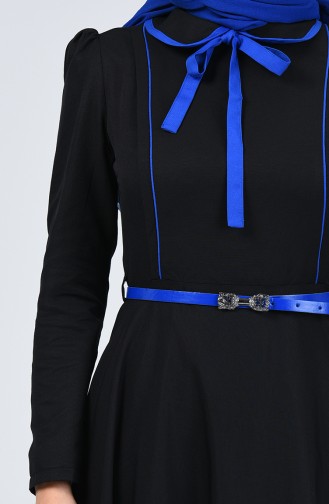 Bebe Collar Tie Dress 7260-01 Black Saxe Blue 7260-01