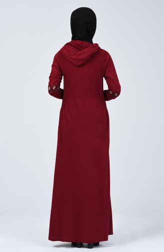 فستان تريكو مطرز أحمر كلاريت 2179-02