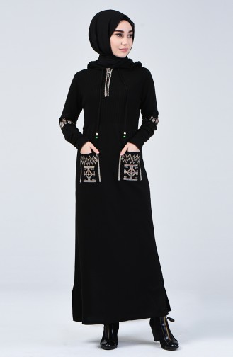 Triko Nakışlı Elbise 2179A-04 Siyah
