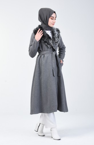 Mantel aus Fleece mit Pelz 5091-02 Rauchgrau 5091-02