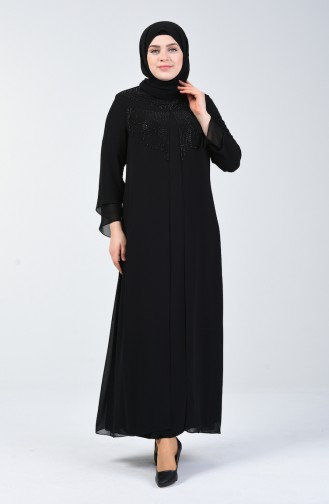 Robe de Soirée à Perles Grande Taille 1010-01 Noir 1010-01