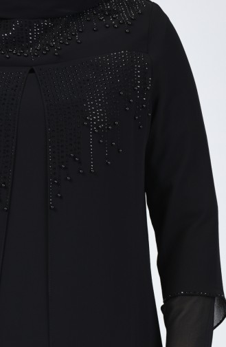 Robe de Soirée à Perles Grande Taille 1010-01 Noir 1010-01