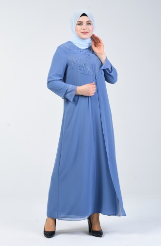 فستان سهرة مزين باللؤلؤ مقاس كبير نيلي 1010-02
