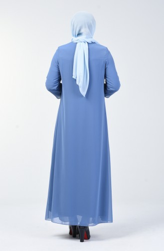 فستان سهرة مزين باللؤلؤ مقاس كبير نيلي 1010-02