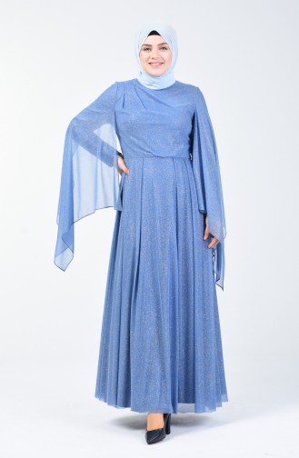 فستان سهرة بلمعة فضية مقاس كبير نيلي 1012-01