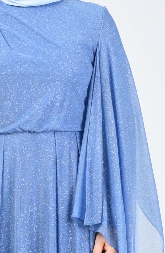 Robe de Soirée à Paillettes Grande Taille 1012-01 İndigo 1012-01