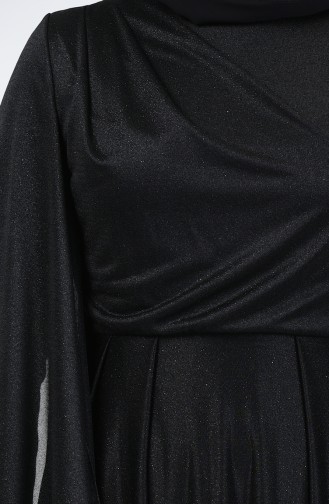 فستان سهرة بلمعة فضية مقاس كبير أسود 1012-02