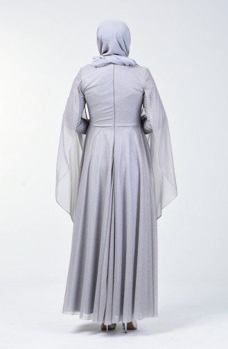 فستان سهرة بلمعة فضية مقاس كبير رمادي 1012-03