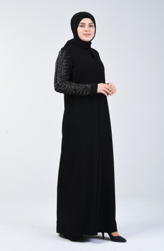 فستان سهرة مزين بالستراس مقاس كبير أسود 1014-03