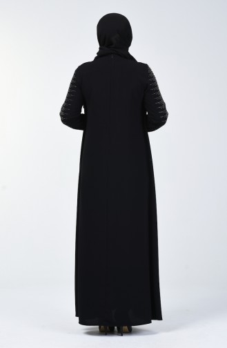 Plus Size Stone Printed Evening Dress 1014-03 Black 1014-03