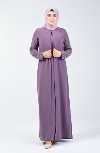 Robe de Soirée İmprimée Pierre Grande Taille 1014-04 Lilas Foncé 1014-04