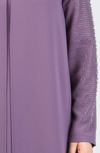Plus Size Stone Printed Evening Dress 1014-04 Dark Lilac 1014-04