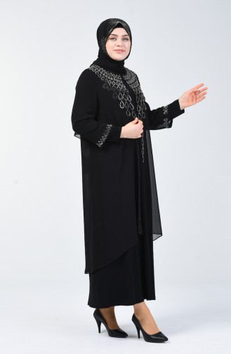 Robe de Soirée İmprimée Pierre Grande Taille 3151-01 Noir 3151-01