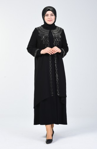 Robe de Soirée İmprimée Pierre Grande Taille 3151-01 Noir 3151-01