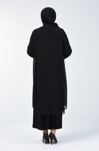 Plus Size Stone Printed Evening Dress 3151-01 Black 3151-01