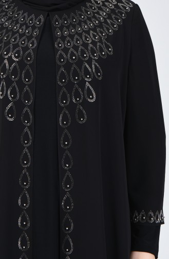 Robe de Soirée İmprimée Pierre Grande Taille 3151-01 Noir 3151-01