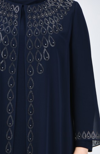 Robe de Soirée İmprimée Pierre Grande Taille 3151-02 Bleu Marine 3151-02