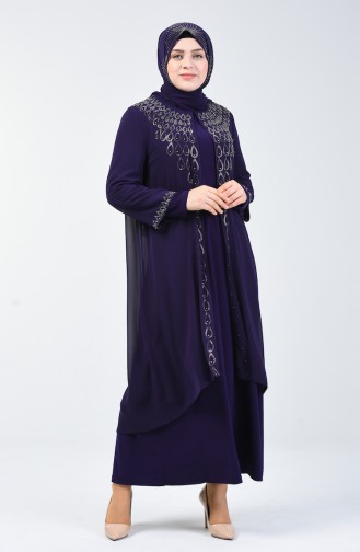 Plus Size Stone Printed Evening Dress 3151-03 Purple 3151-03