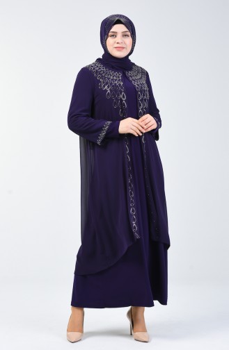 Robe de Soirée İmprimée Pierre Grande Taille 3151-03 Pourpre 3151-03