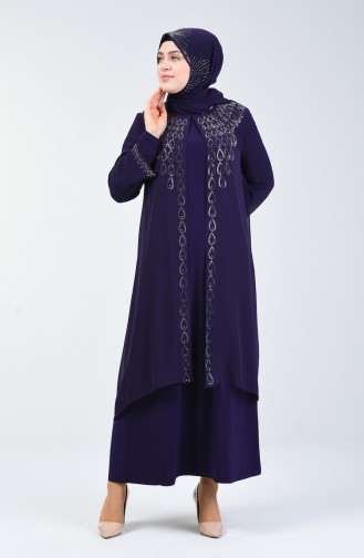 Robe de Soirée İmprimée Pierre Grande Taille 3151-03 Pourpre 3151-03