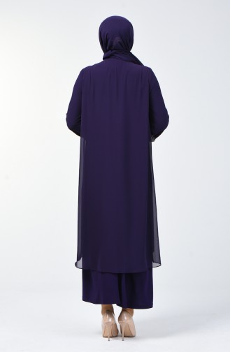 Plus Size Stone Printed Evening Dress 3151-03 Purple 3151-03