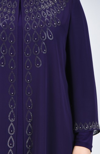 Robe de Soirée İmprimée Pierre Grande Taille 3151-03 Pourpre 3151-03