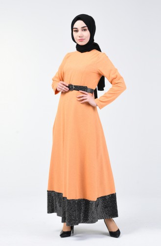 Patchwork Kleid mit Gürtel 5119A-01 Senf 5119A-01